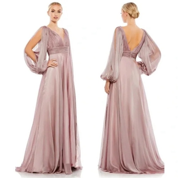 Mac Duggal Chiffon Open Sleeve A Line Gown Size 2 NEW - Picture 1 of 13